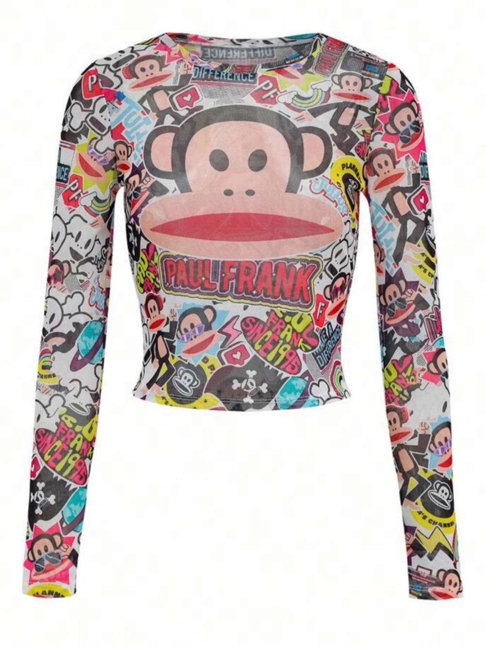 Paul Frank Multicolor Julius Graphic Mesh Crop Top